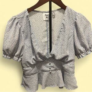 Princess Polly Floral V-Neck/Button-Front Puff Sleeve Top